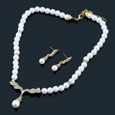 White Pearl Rhinestone Charms Jewellery Set